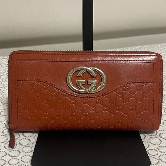 Gucci Handbags - Gucci Orange/Brown Leather Wallet with SilverLogo